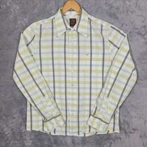 Vintage Hollister Mens Plaid Long Sleeve Button Up Shirt XL Green White Blue Y2K